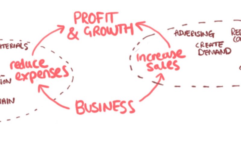 Businesses achieving profits and growth by sales and reducing expenses